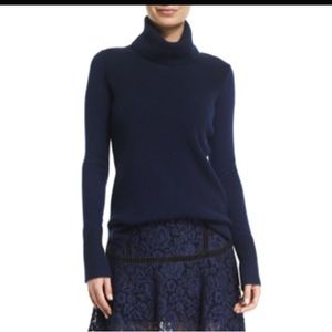 Veronica Beard Cashmere Asa Turtleneck Navy XS Ribbed Knit Tunic Style Hem
